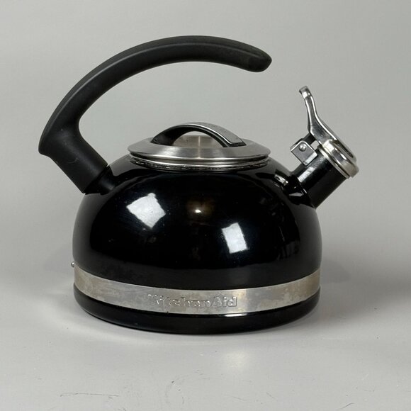 KitchenAid Black Stainless Steel Whistling Tea Kettle With Handle & Spout Cover - Picture 1 of 8